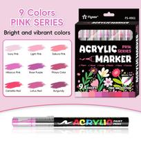 Sweet Pink Series 9 Colors Acrylic Paint Pens Set with Soft Brush Tip, Marker Pen for Rock Painting, Egg, Wood, Glass, Paper