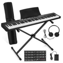 Elektriniai pianino 88 klavišų klaviatūra su pilno dydžio pusiau klaviatūra, svertiniai klavišai, sustain pedalas, maitinimo adapteris, stovas, nešiojimo dėklas, ausinės, elektroninis EU juoda
