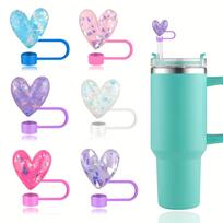 Cross-Border Hot-Selling Reusable Eco-Friendly Plastic Sparkling Sequin Love Dust Cap for Accessory Decorative Straw Party