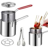 Deep Fryer Pot Set,Mini Stainless Steel Fryer Deep Fryer Basket with Easy Grip Handle for French Fries, Fried Taro Balls, Fried Chicken Wings 5PCS