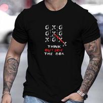 Men Think Outside The Box Tic Tac Toe Graphic Cotton T-Shirt Casual Crew Neck Short Sleeve Tee with Slight Clothing S