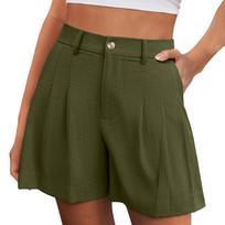 Women's Shorts Casual Summer Color Drawstring Beach Loose Pockets Shorts L armijos žalia spalva