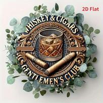 Retro Whisky Cigar Club D Flat Wood Wall Art Circular Gentleman Logo Home Bar Restaurant Decoration cm 20x30cm（7.8x11.8inch）