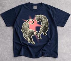 Japanese Fighting Tigers T-Shirt, Retro Wild Cat Graphic Tee, Unisex Comfort Colors Top L