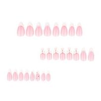24 Pcs Nude Pink Press on Nails White Bow Faux Pearl Glue on False Nails Almond French Size#24PCS