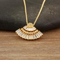 Nidin Light Luxury Heart/Water-drop/Fan-shaped Shape Pave Shiny Crystal Zircon Pendant Necklace For Women Female Fashion Jewelry