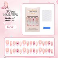 3D Pink Flower French Almond Rhinestone Press-on Nails