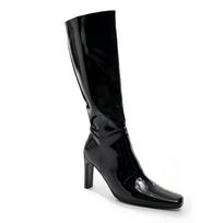 Krazing Pot Cow Skin Autumn Winter Shoes Fashion Boots Square Toe Keep Warm Slip on Thick High Heels Thigh High Boots 34 juoda