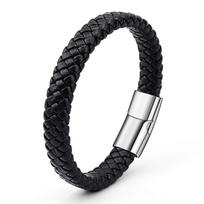 Unisex vyrų natūralios odos pintos lynų magnetinė apyrankė apsaugo nuo alergijos juoda