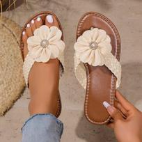 Fashion 2025 Fashion Ladies Shoes Thong Sandals Women's Slippers Fashion Floral Beach Slippers Women Summer New Plus Size Flat Slippers 36 smėlis