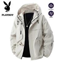PLAYBOY Men's Spring/Autumn Windproof Water-Repellent Hooded Jacket 2XL chaki