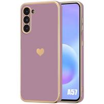 Dėklas Samsung Galaxy A57 5G, Silikoninis su širdelės raštu, Smūgiams atsparus, Minkštas, Plonas, Violetinis violetinė