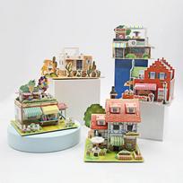 5 Pcs DIY 3D Paper Puzzle House Model Educational Handmade Building Toy for Kids Gift