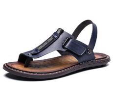 New Summer Outdoor Flip Flops Men sandals Comfortable Casual Leather Men Breathable Beach Shoes Sandals Plus Size 38~48 D39 38 mėlyna