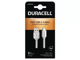 Duracell USB5031W USB-A į USB-C laidas 1m USB 3.2 Gen 1 5Gbps Baltas