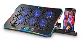 NGS HERO STAND RGB nešiojamojo kompiuterio aušinimo stovas su dviem 120 mm ventiliatoriais, iki 17,3 colių, juodas