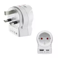 Hama kelioninis adapteris EU į UK 1x USB-A USB-C Power Delivery 20W Baltas