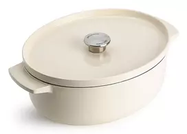 KitchenAid ketaus troškintuvas su dangčiu 30 cm, ovalus, Almond Cream