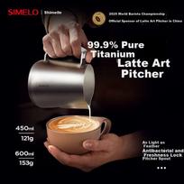 SIMELO Titanium Latte Art Milk Frother, Pointed Spout Milk Pitcher, Professional Coffee Latte Art Cup, 600ml, Starry Sky Patter