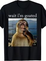 Brainrot Gift Men'S Humorous 'Wait I'M Goated' Monkey Graphic T-Shirt - Casual S XXXL