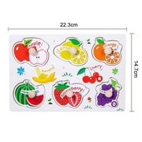 Baby Toys Montessori Wooden Peg Puzzles Hand Grab Boards Toys Tangram Jigsaw Cartoon Animals Fruits 3D Puzzles Educational Toys