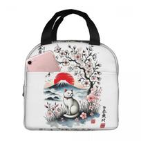 Sakura Mount Fuji And Cat Insulated Lunch Bag for Kids School Cooler Thermal Food Box Tote Leakproof Lunch Boxes Container One Size