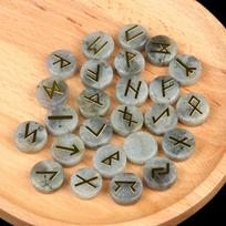 Natural Crystal Polished Runestone Set Nordic Germanic Language Round Discs 25 Pieces Per Pack (as the picture,Standard)