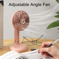 Retro Quiet Powerful Small Table Fan USB Rechargeable Personal Handheld Fan 3 Speed Adjustable Tilt Head for Bedroom Kitchen Office rožinė
