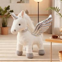 Svajingos skraidančios vienaragio pliušinės žaislinės kimštos stovinčios sidabriniais sparnais vienaragio lėlės šiltos mielos vaikų nuraminimo lėlės Kawaii namų dekoras 30cm balta