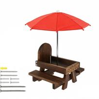 Squirrel Feeder with Umbrella Wooden Chipmunk Feeder with Corn Cob Holder & Peanut Tray for Tree/Fence Gift for Squirrels Lovers