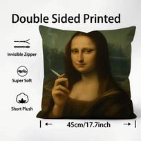 Modern Art Funny Mona Lisa Cushion Cover Plush Fabric Soft Double-Sided Printed Sofa Warm Winter Home Child Gift Pillow Case Peach skin 18*18(CM)-1Pcs
