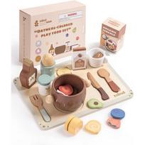 Robotime Robud  Kids Play Kitchen Set Rustic Wooden Kitchen Pretend With Leaf Light String Apron for Toddlers 3+ (Rustic Style) juoda
