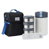 LOCK&LOCK Stainless Steel Multi-Layer Insulated Lunch Box, Bento Container for Office Workers And Students, with Lunch Bag And Utensils, 2L Deep Blue