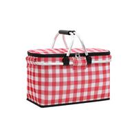 Cloth Plaid Picnic Bag with Handles - Portable Outdoor for Picnics One Size raudona