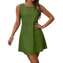 Women's Fashionable Loose-Fit -Color Casual Dress L armijos žalia spalva