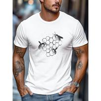 Men'S T-Shirt, Relaxed And Casual, Easy And Clean, Featuring a Bee And Hive Design for Summer Leisure, Short-Sleeved with a Round Neck 2XL balta