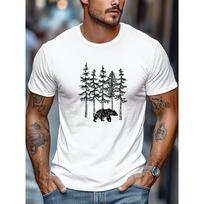 Men'S T-Shirt, Easy And Clean, Relaxed And Casual, Men'S Background Bear And Pine Tree Pattern Summer Casual Round Neck Short T-Shirt S balta