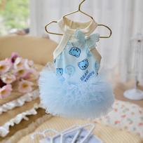 Cartoon Bear Cat Tutu Dress Thin Fabric Pet Summer Skirt New Dog Halter Dress  Pet Supplies XS mėlyna