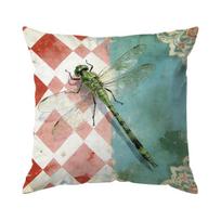 Vintage Floral Dragonfly Pillowcase Bedroom Sofa Cushion Cover 100% Polyester Living Room Cushion Pillowcase Home Decor Peach skin 18*18(CM)-1Pcs