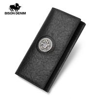 Bison Denim Natūralios odos piniginė vyriška juoda ilga stiliaus aukštos kokybės kortelių laikiklis Vyriška piniginė didelės talpos odinė piniginė N4519 juoda