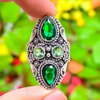 Natural Peridot Gemstone Handmade 925 Sterling Silver Gift Ring Size 9.5 Q8K63 black