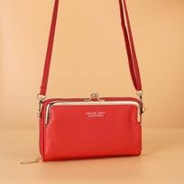 Mobile Phone Bag Female Litchi Grain Messenger Bag Student Versatile Dual-purpose Purse Fashion Makeup Bag Mini Bag one size raudona