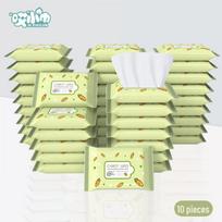 10 pakelių drėgnos kūdikių servetėlės ​​– neaustinės, mažos, puikiai tinka motinos ir vaiko priežiūrai