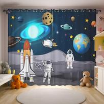Astronautų animacinio stiliaus užuolaidos, maža raketa, spalvoti balionai, dviejų vienetų komplektas, vaikiško miegamojo užuolaidos 50W60H(CM)X2PCS&Grommet Top