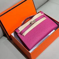 Nauja natūralios odos moteriška rankinė, viršutinio sluoksnio karvės odos stručio rašto odinė rankinė, peties crossbody moteriška rankinė 22x8x14cm rožinė raudona spalva