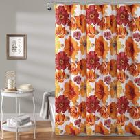 Lush Decor Leah Floral Shower Curtain, 72  W x 72  L, Red & Orange - Fabric Shower Curtains - Watercolor Botanical Bathroom Curt 90x180cm