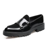 Men Thicksole Formal Business Shoes Derby Dress PU Leather Gentleman Double Buckles Monk Shoes Pointed Wedding Shoes 38 juoda