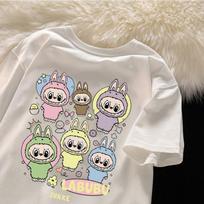 Korean Child Clothing | Oversized T-shirt Labubu Stylish Casual Tops 150 balta