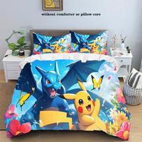 Cartoon Pokemons Anime Bedding Set Kawaii Pikachu Gengar Eevee Charizard Quilt Duvet Cover Pillowcase Kid Bed Set Twin King Size EU Twin 135x200cm