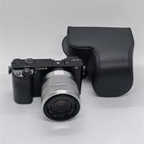PU odos fotoaparato krepšys dėklas, skirtas Sony A6300 A6400 A6000 A6100 su 16-50mm objektyvu, viso korpuso apsauga su dirželiu juoda